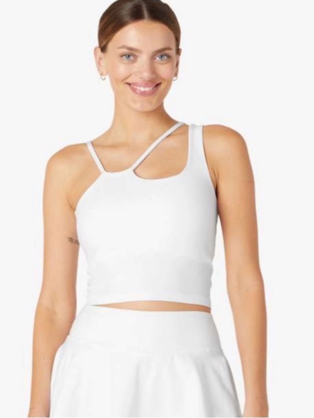 Beyond Yoga White Asymmetrical-Strap Crop Tank Top